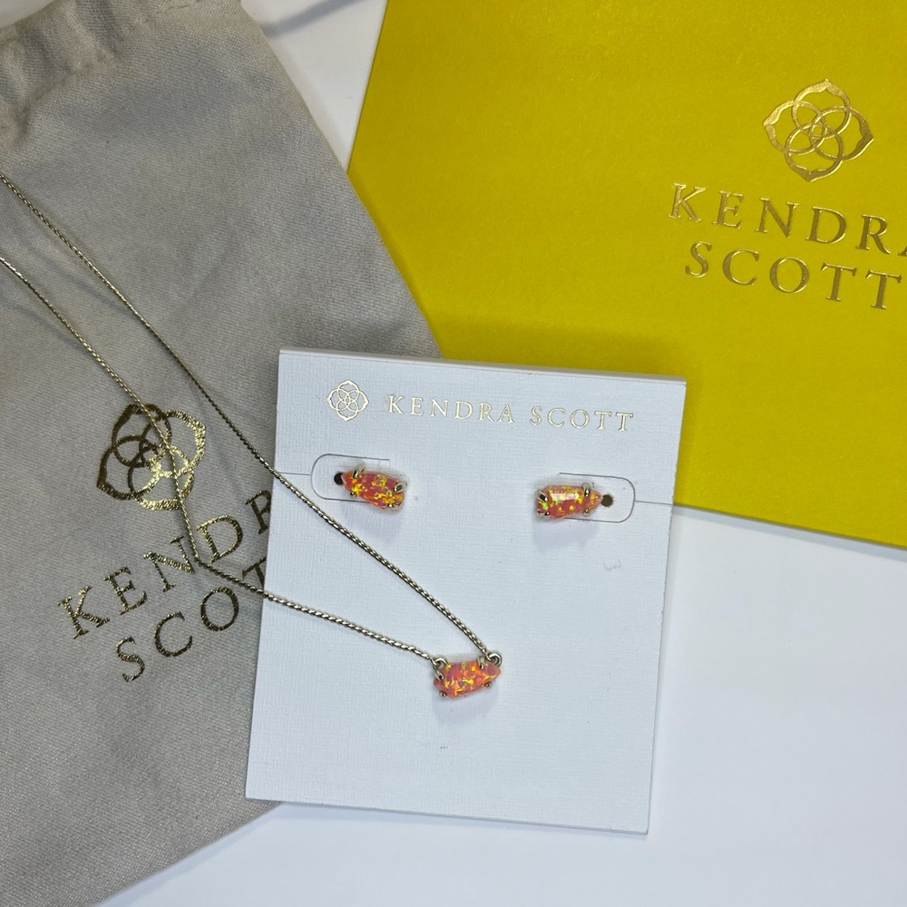 Kendra Scott Jillian Earrings, Jayde Necklace Opal
